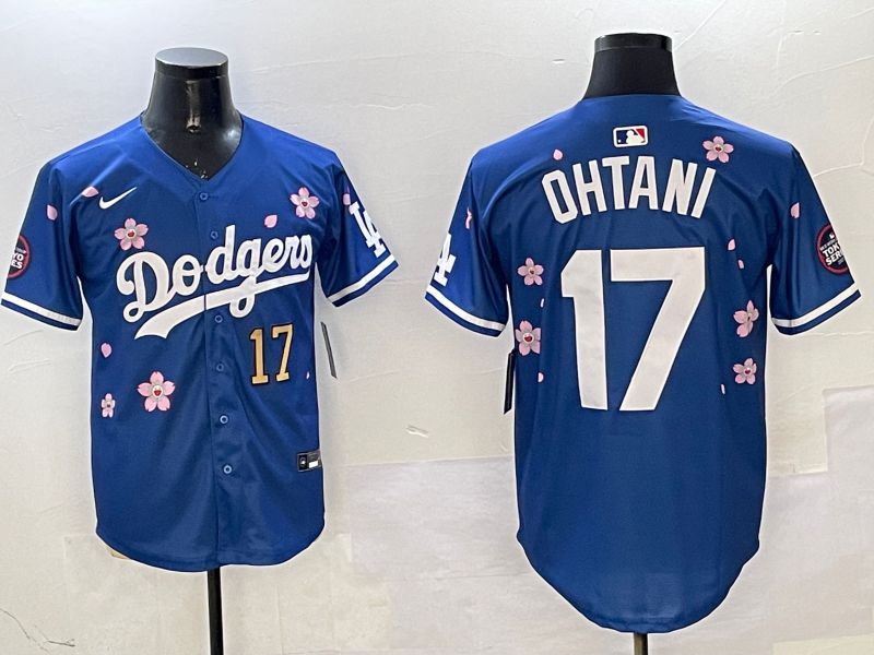 Men Los Angeles Dodgers #17 Ohtani Blue Sakura Edition 2025 Nike MLB Jersey style 3->los angeles dodgers->MLB Jersey